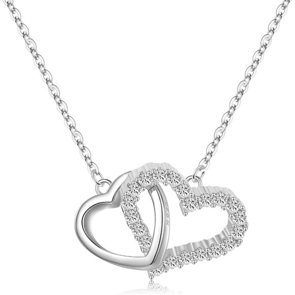 Elegant 18K Gold Plated Silver Heart Necklace with Cubic Zirconia for Women